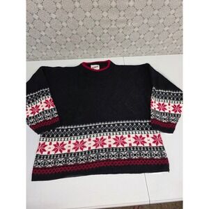Vintage Mathias Petite Black Red Snowflake Fair Isle Sweater Women's PM Petite M